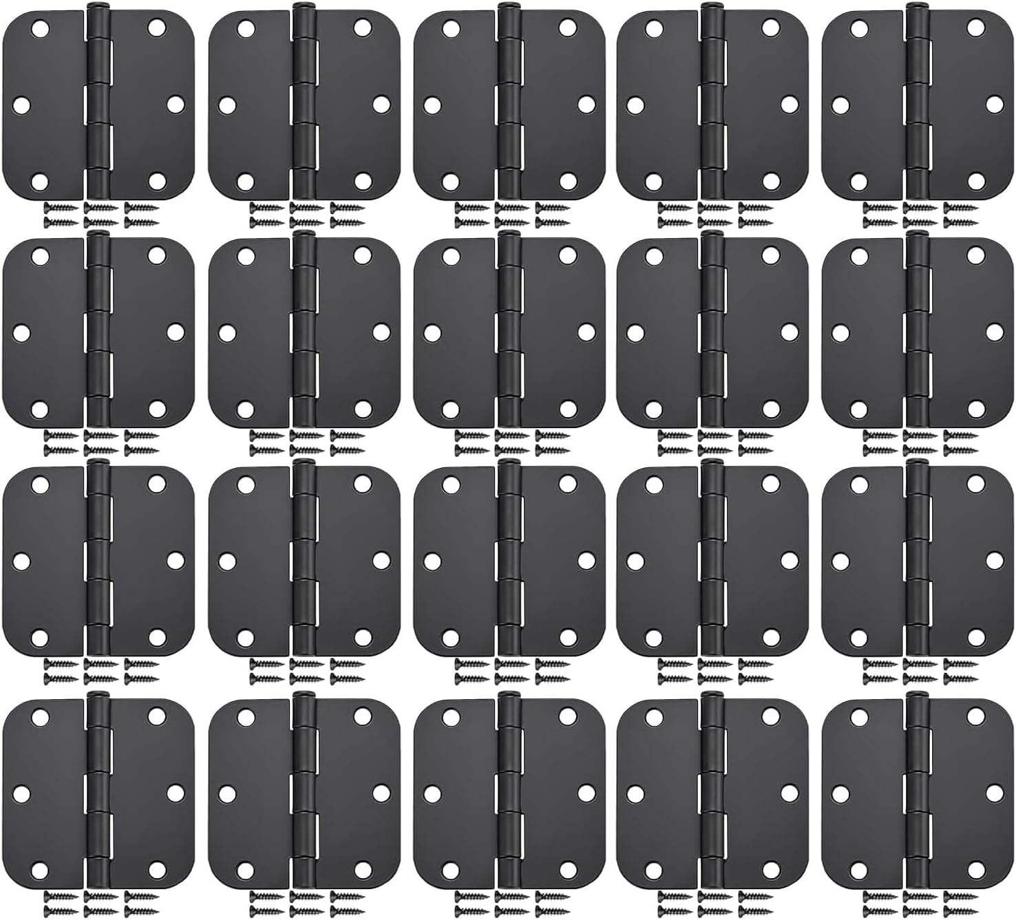 20 Pack Matte Black Door Hinges 3x3 Inch Standard Bedroom Door Hinge,Black Hinges for Interior Doors Rounded 5/8" Radius Corners Iron Hinge Door Round Hinge