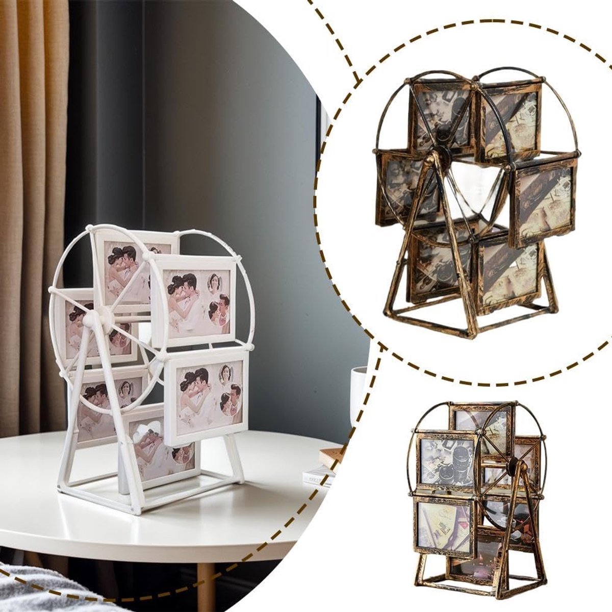 Rotating Photo Frame - 360° Rotating Base - Vintage Embossed Design - Vintage Bronze - Displays 12 Photos - Fits Standard 10x15cm & 12x18cm Prints - Perfect — image 5