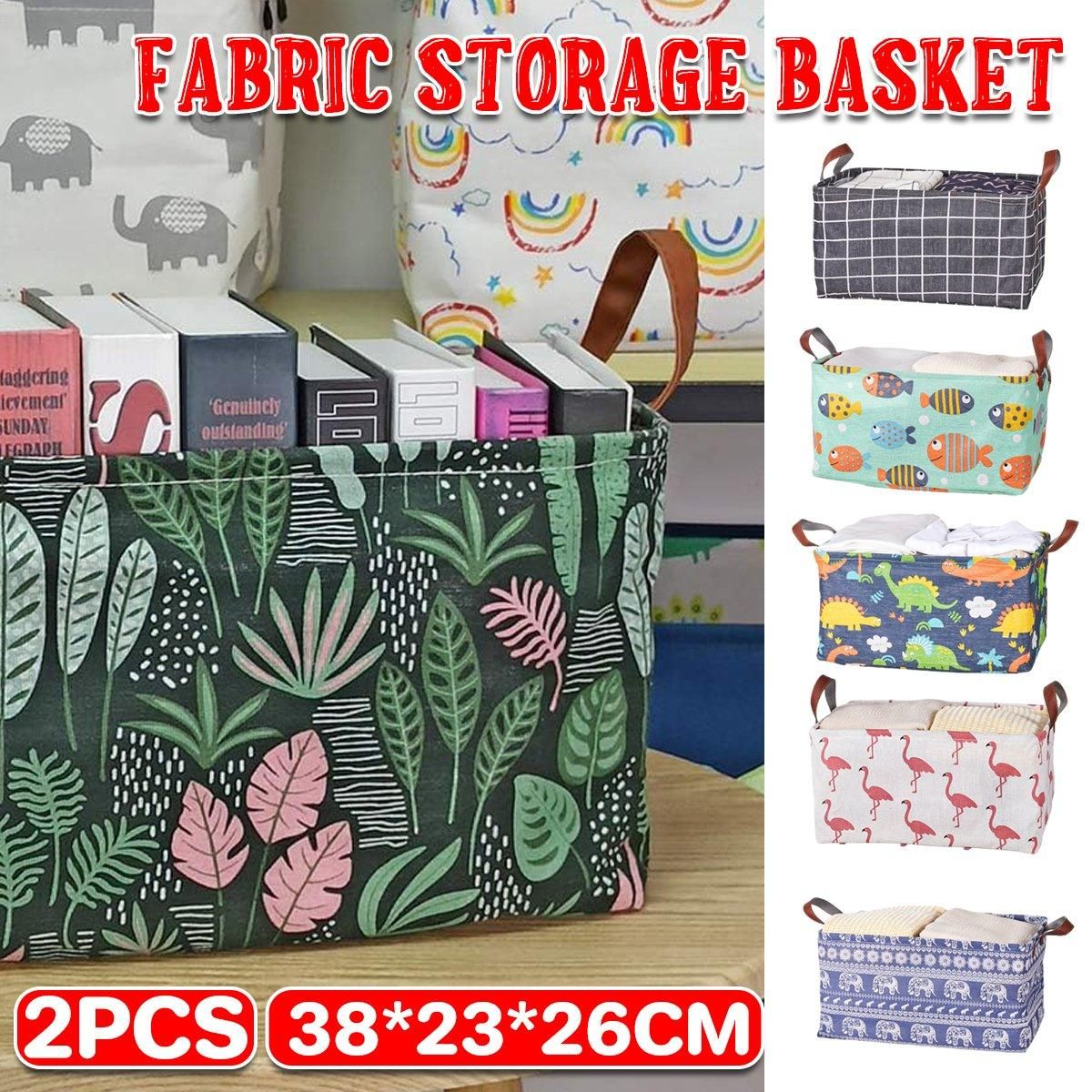 2pcs Foldable Cotton Linen Storage Baskets Home Organizer Box Office Supplies - Little Elephant — image 2