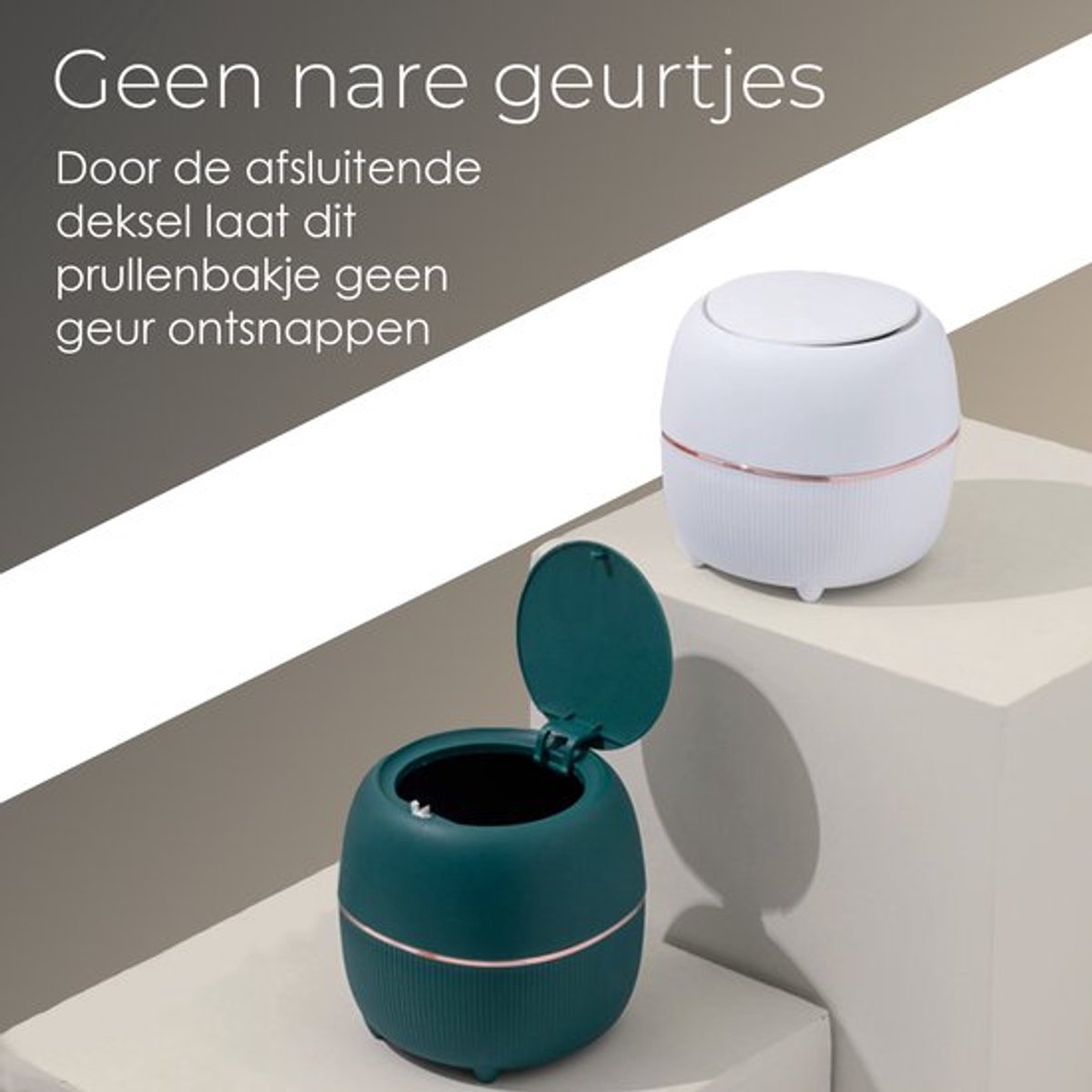 Klein Prullenbak - Designer Trash Can with Lid - Mini Prullenbak - Small trash can ideal for the countertop, desk, bathroom or table - Tabletop Trash Can - Wit — image 5