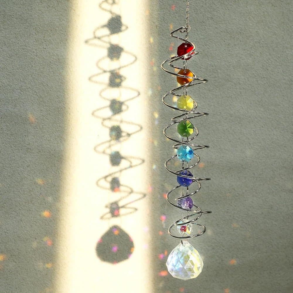 Colorful Crystal Solar Wind Chime KC4 with Spiral Design, Rotating Decor for Window Garden Wedding Gift — image 6