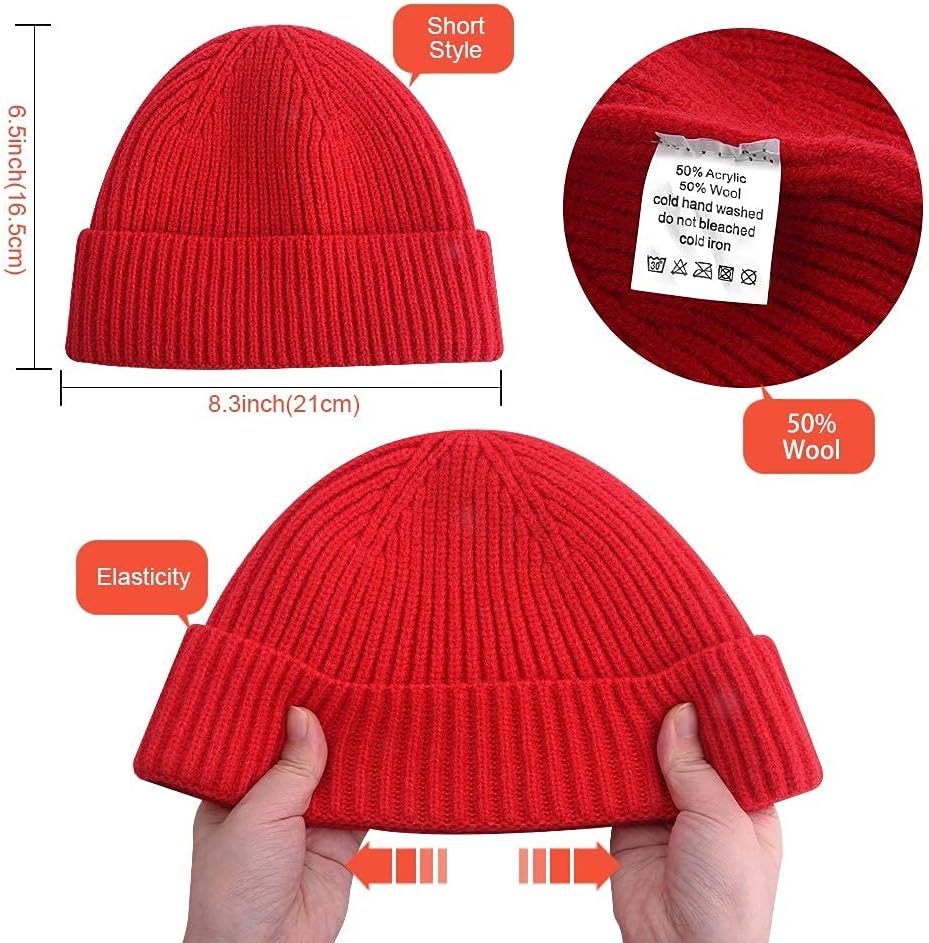 Short Fisherman Beanie for Men Women, Swag Wool Knit Cuff Trawler Skullcap,Winter Warm Hats — image 5