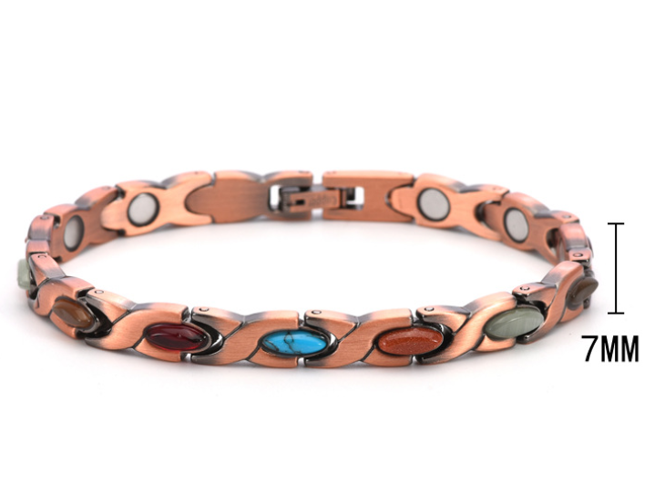 Vintage Copper Tone Magnetic Bracelet Unisex Fish Link Chain with Colourful Stones 19.5cm Bangle for Men and Women Jewellery Gift — image 2