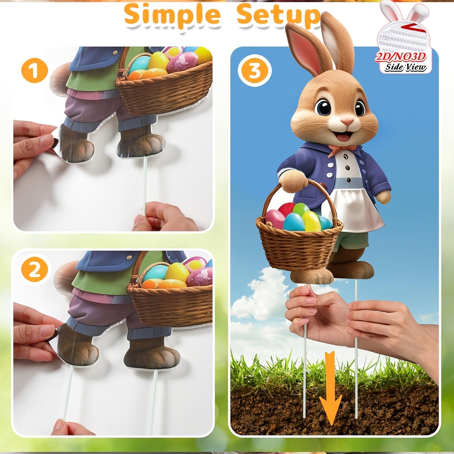 2DFlat, 8pcs Easter Gentleman Rabbit Group Decoration, exquisite shape holding egg basket / carrot rabbit, fashionable dress design outdoor waterproof easy to — image 2