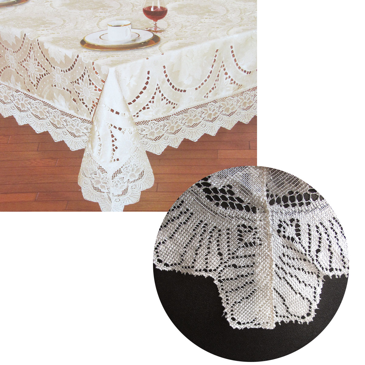 Chapel Gate Sophia Cream Jacquard Cutwork Lace Tablecloth 180 × 270 cm