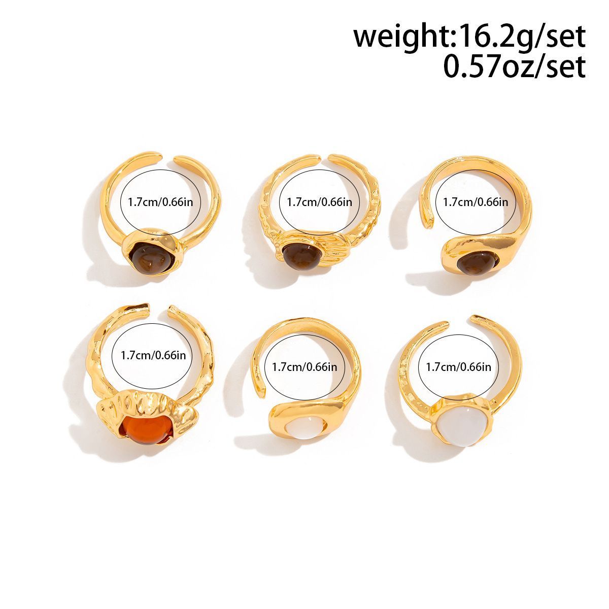 Stylish Large Sculpted Floral Split Band Rings, Popular Ins Pearl Rhinestone Inlaid Finger Jewellery, Light Gold, 6 Pack ā image 4