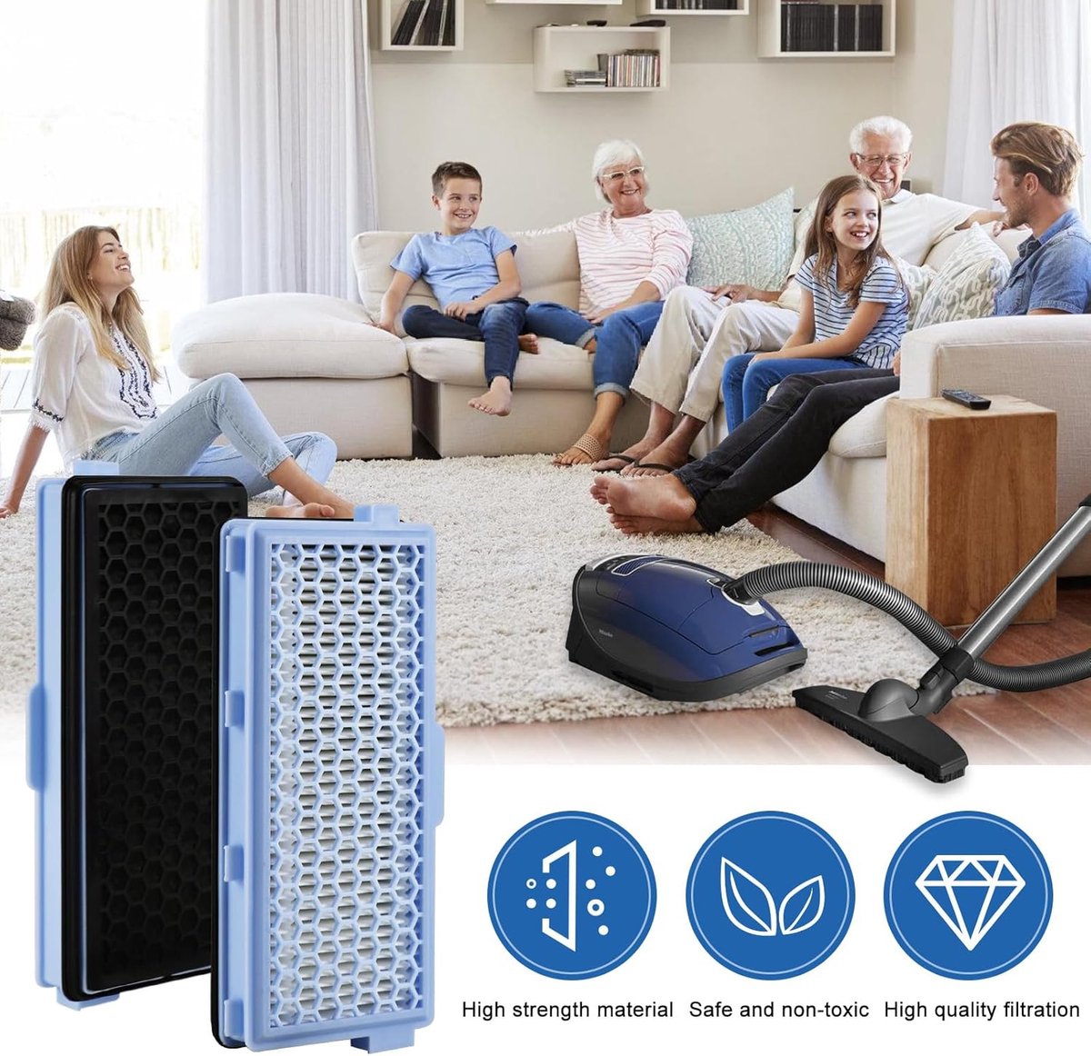 Active HEPA Filter Set 2 Pieces Suitable For Miele Classic Compact C1, Complete C2 & C3 - Replaceable - Vacuum Cleaner Parts - Vacuum Cleaner Filter - Impurity — image 4