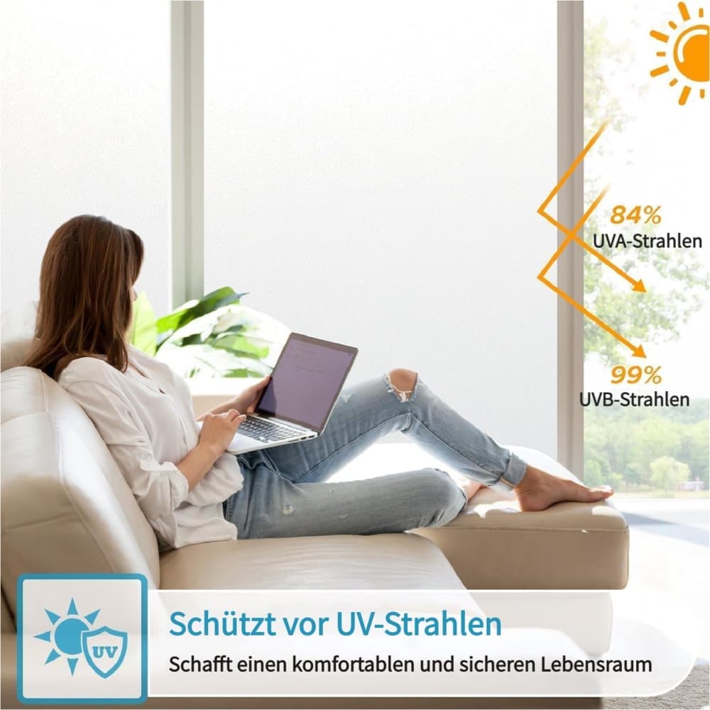 White Frosted Window Film for Bathrooms and Offices, Self-Adhesive Opaque UV Protection Privacy Film, 45cmx2m — image 4