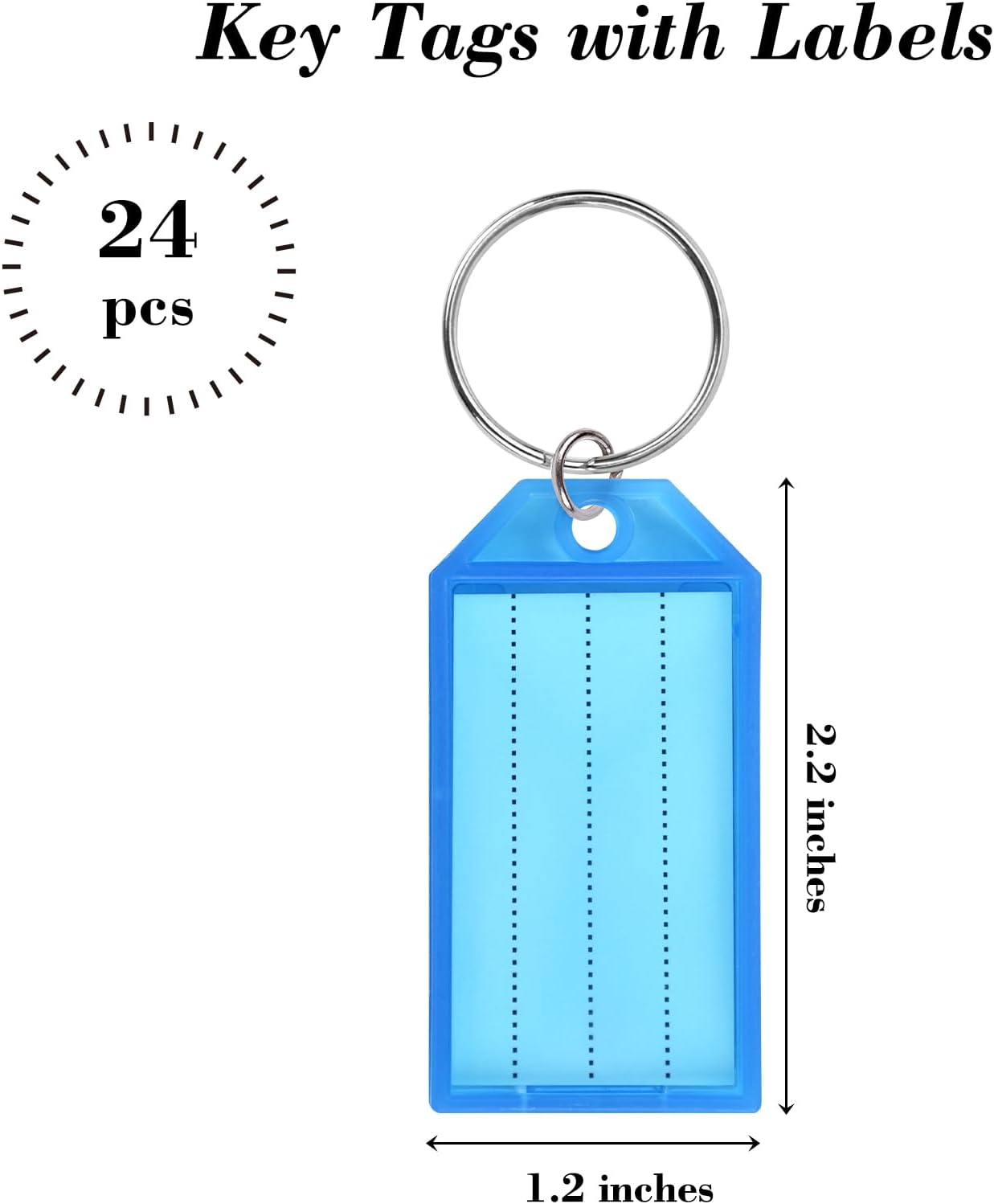 24 PCS Key Tags with Labels, Plastic Key Chain Tags with Transparent Covers and Split Rings for Luggage, Backpacks, Travel, Office, Item Identification — image 2