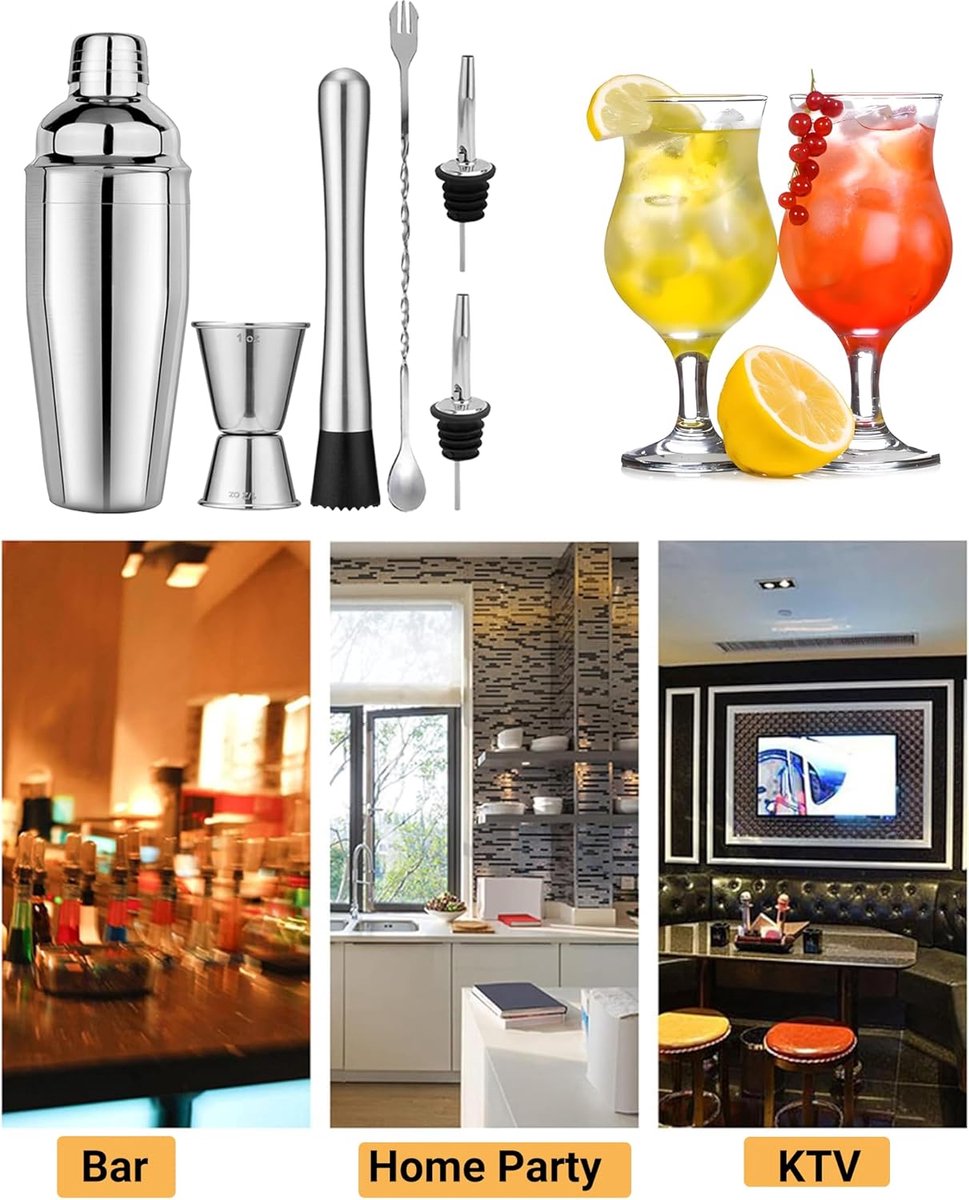 Stainless Steel Cocktail Shaker - 6-piece set - Cocktail Shaker (750ml) - cocktail accessories - Cocktail set with drink shaker, cocktail strainer, mixing โ image 2