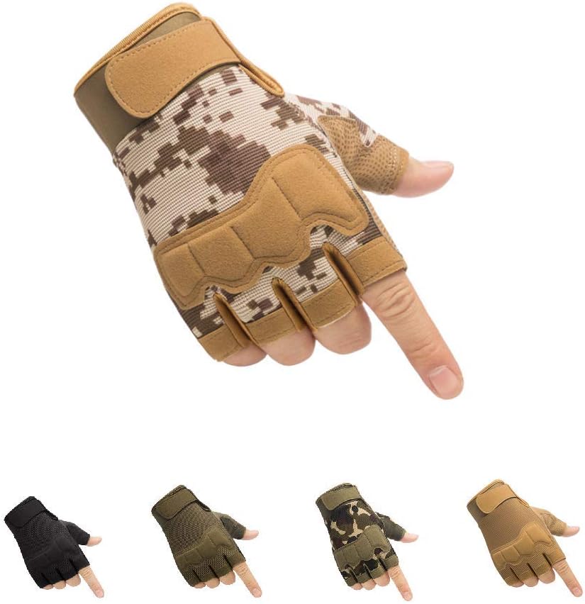 Tactical Fingerless Gloves with Knuckle Protection β Breathable Outdoor Gloves for Shooting, Hunting, Cycling, and Training (Yellow Camouflage,XL)