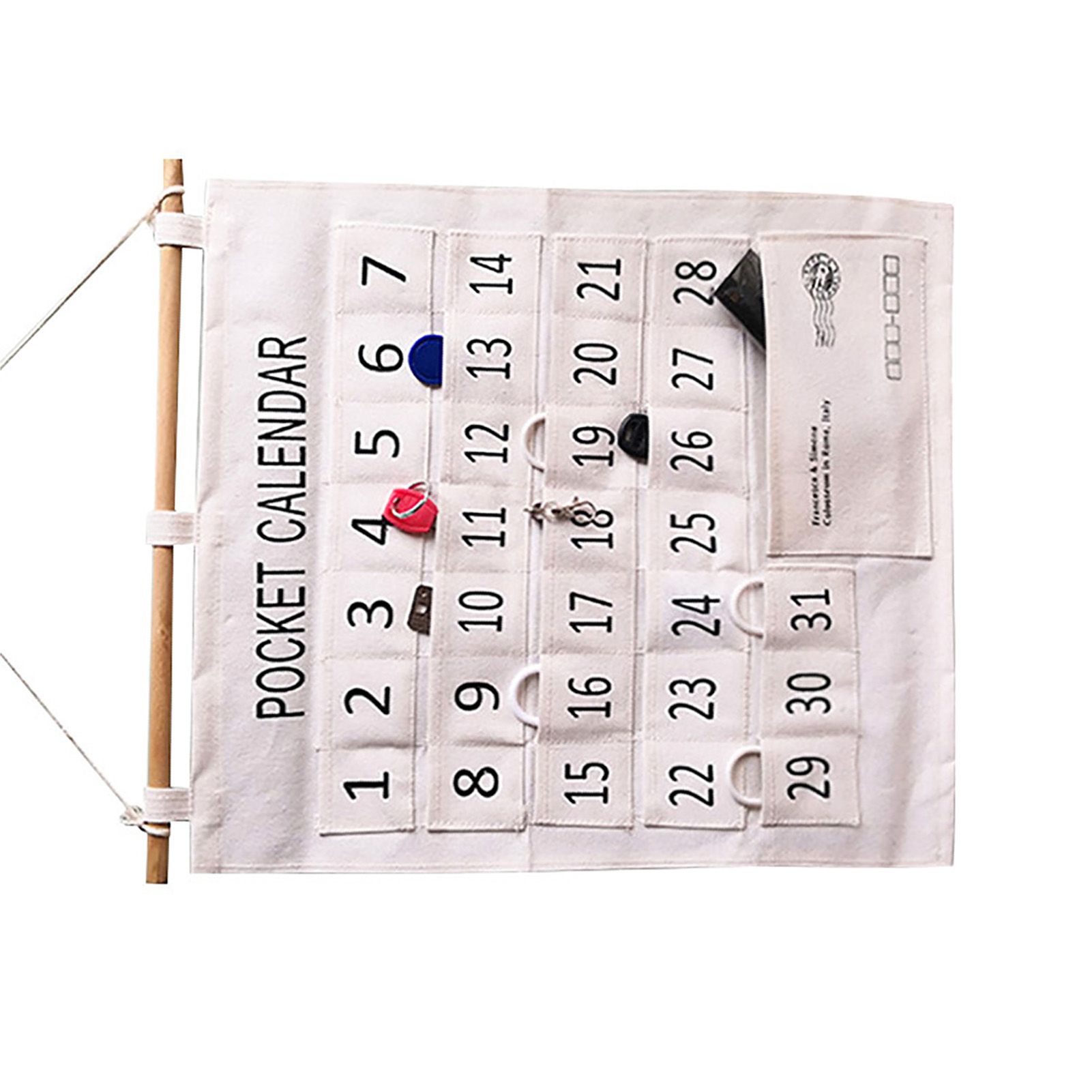 Numbered Calendar Pocket Chart Cotton and Linen Morning Check Classroom Pocket Chart Calendar Wall Hanging Organizer Large 31 Pockets — image 4