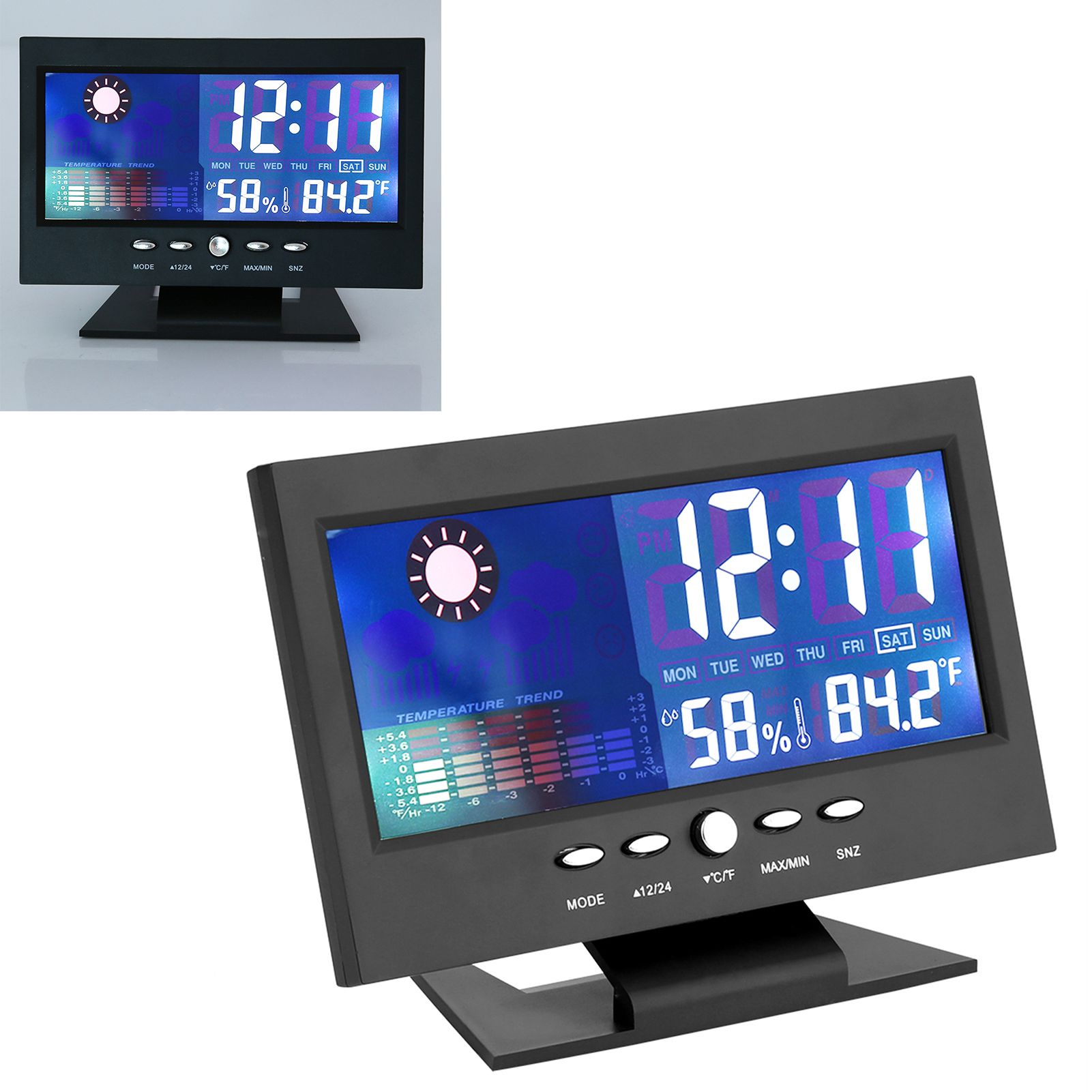 Digital Temperature Humidity Meter Clock Alarm Comfort Level Weather Forecasts Calendar — image 6