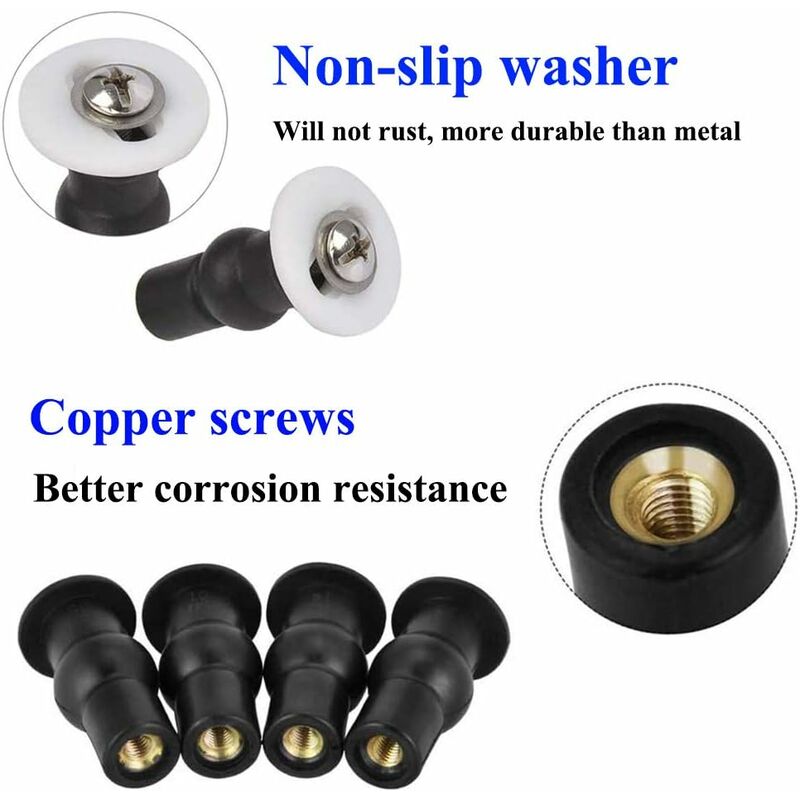 Toilet Seat Fittings, 4 Pack Toilet Seat Hinges Screws Toilet Seat Fixings Expanding Rubber Top Nuts Screws — image 3