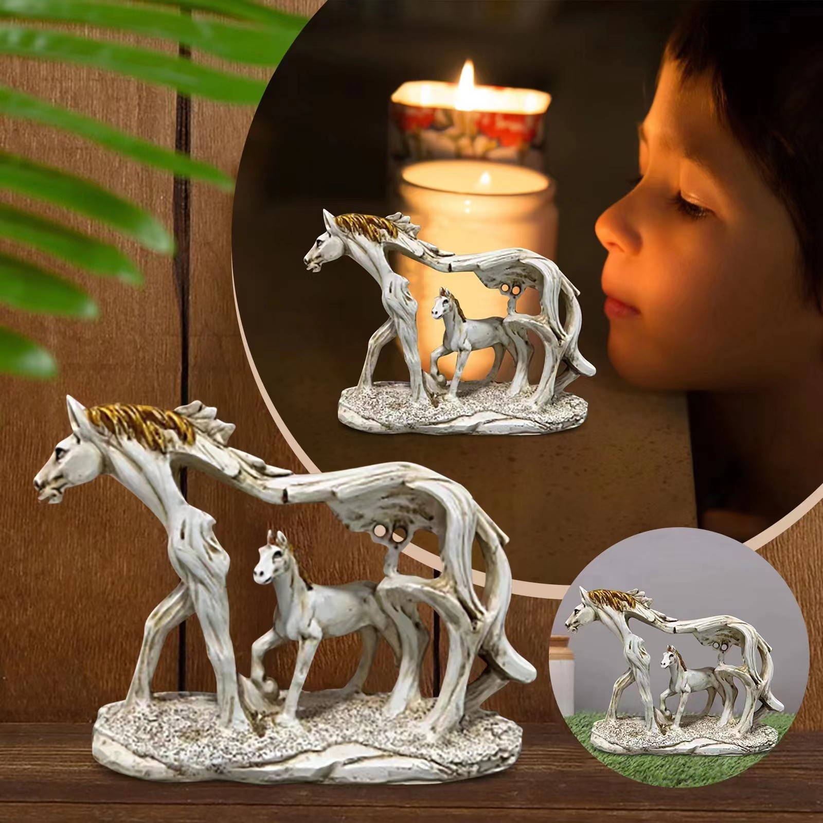 White Horse and Foal Figurine: Artistic Resin Sculpture for Home, Office & Bookshelf Decor – Symbol of Strength and Success — image 6