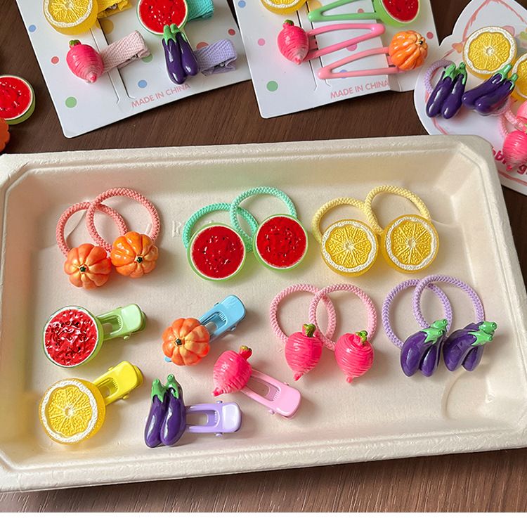 5-Piece Fruit Resin Hair Accessories Set with 5-Type Fruit Hair & Ear Clips, Hair Ties and Pearl Bracelet, Cute Colourful Summer Fruity Headwear Kit — image 4