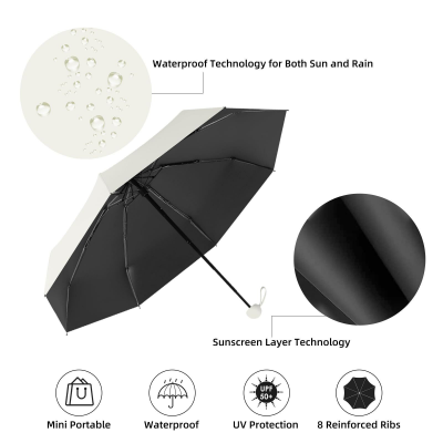 Mini Travel Umbrella – Compact Sun & Rain Protection for Women, Kids | UV-Blocking Pocket Umbrella with Case | Lightweight Foldable Umbrella(grey) — image 5