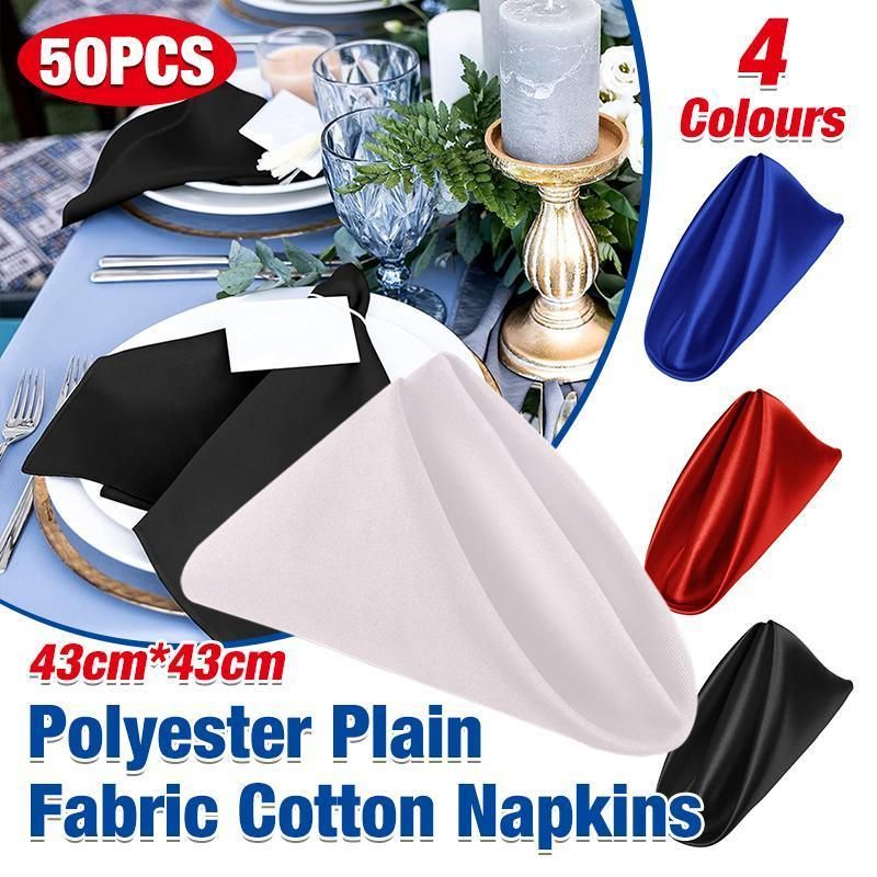 50PCS Polyester Plain Fabric Cotton Napkins For Wedding Cloth pc Table Dinner - Red โ image 2