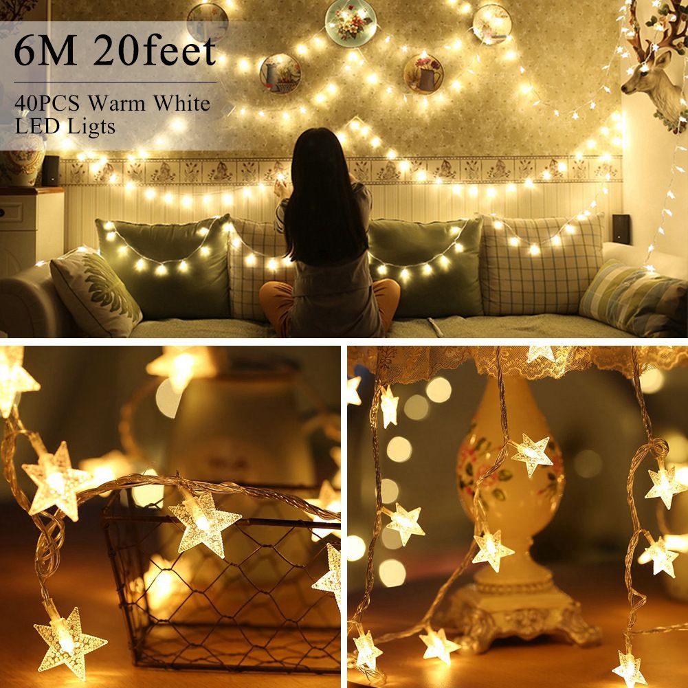 Battery Operated Led String Lights Ejoyous 6m 19ft 40 star Shape LED Lights Fairy Decorative Li — image 6