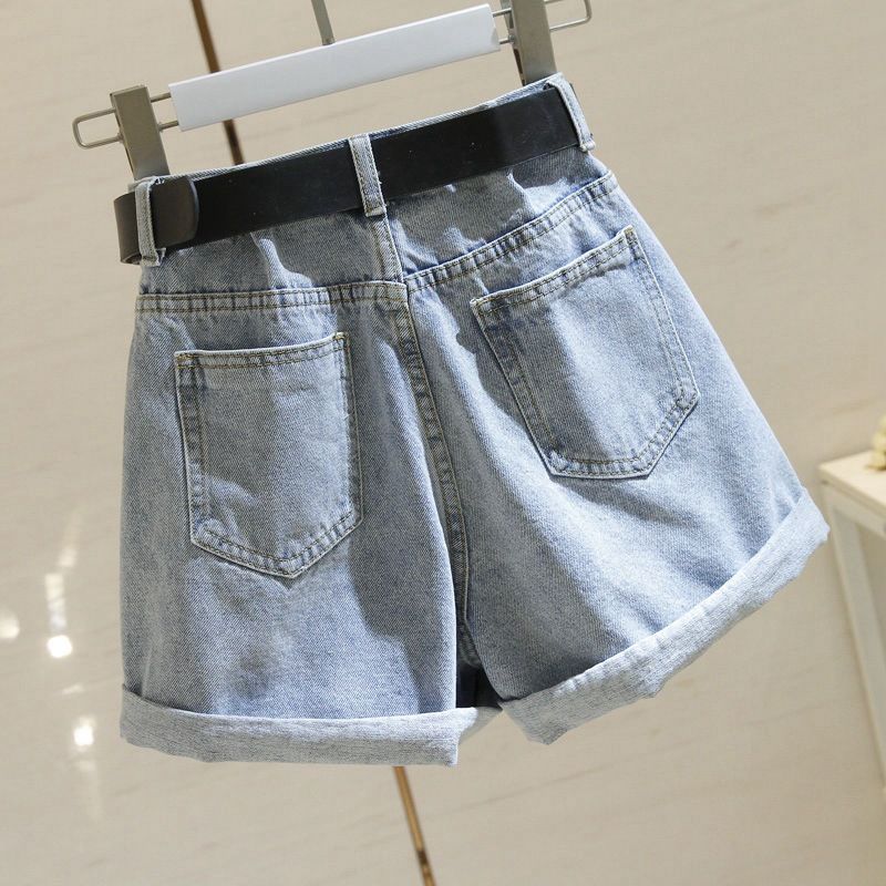 High Waist Cotton Denim Shorts Wide Leg White Dark blue โ image 6