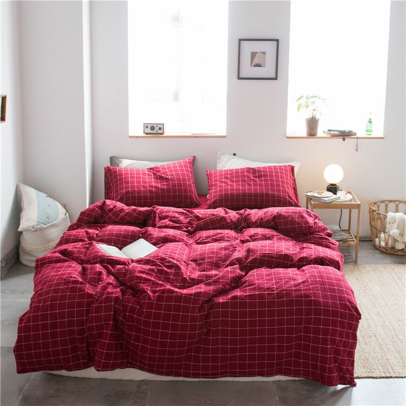 Cotton 4 Piece Set Modern Minimalist White Bed sheet kit_2.0m bed-enlarged quilt cover 220 × 240cm four-piece set