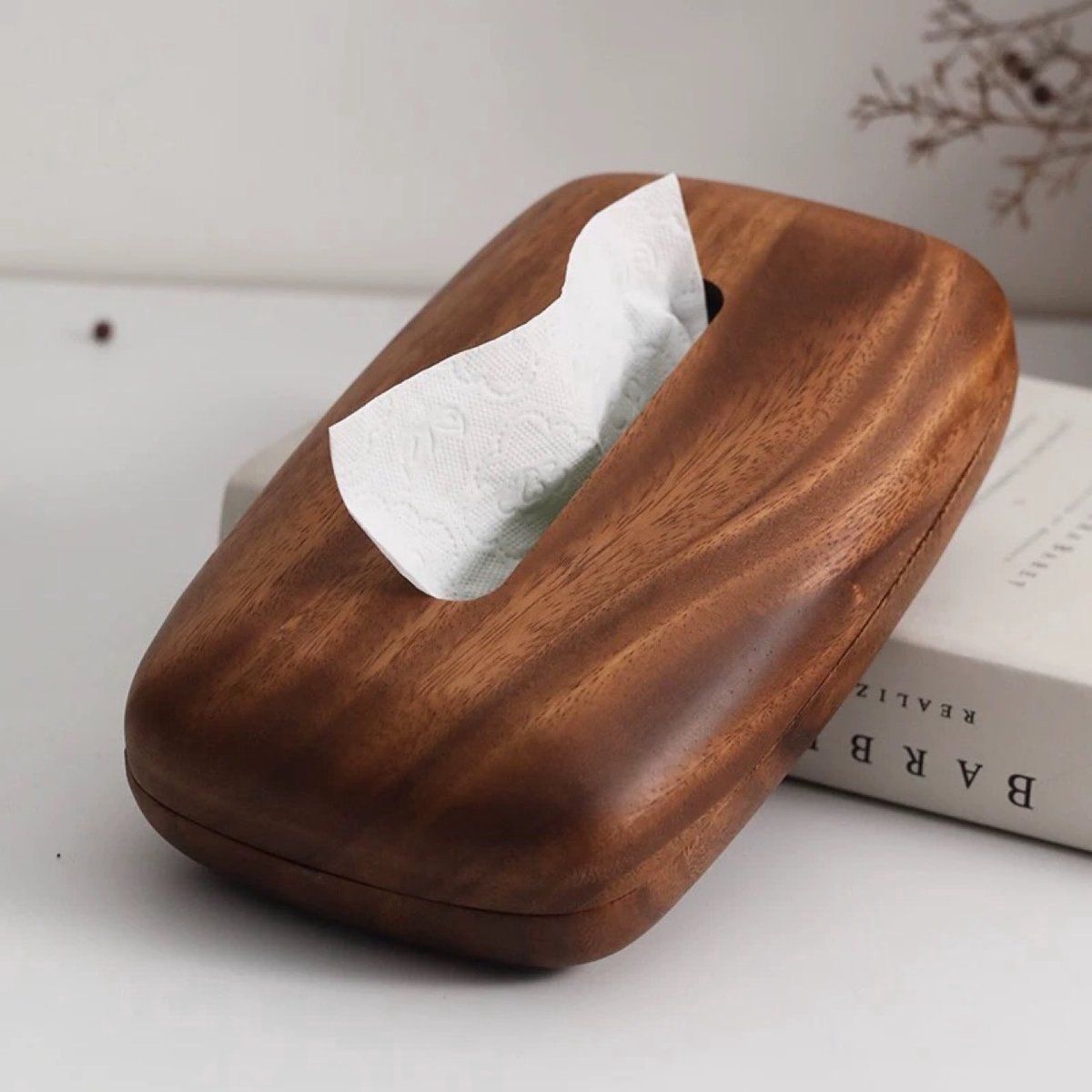 Tissue Box Cover With Walnut Wood Lid, Magnetic Easy Refill, Durable Plastic Base, For Bathroom Office Desk Nightstand, Brown โ image 5