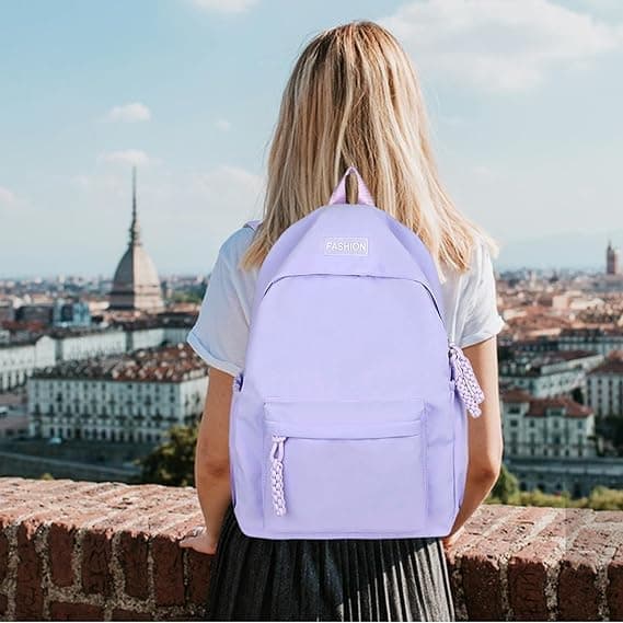Waterproof School Backpack for Travel, Unisex Student Bag Purple — image 4