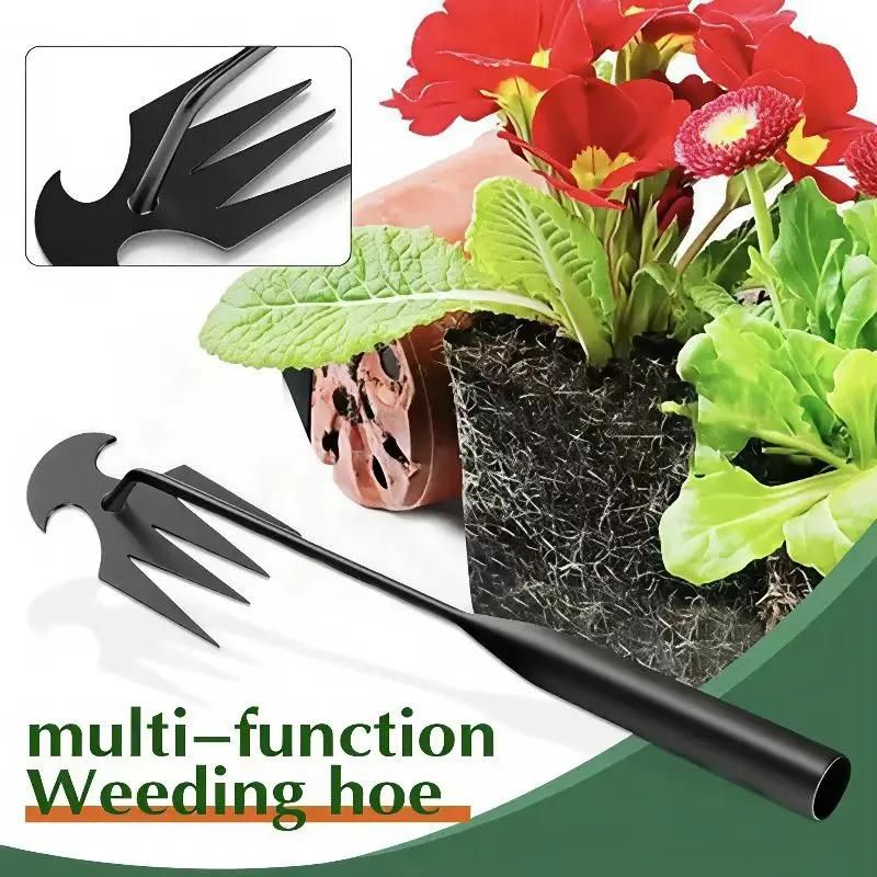 50CM Multifunction Garden Weeding Hoe Tool - Heavy Duty Manganese Steel Root Weeder Hand Hoe Rake with Ergonomic Handle and Double-Ended Hooked Claw