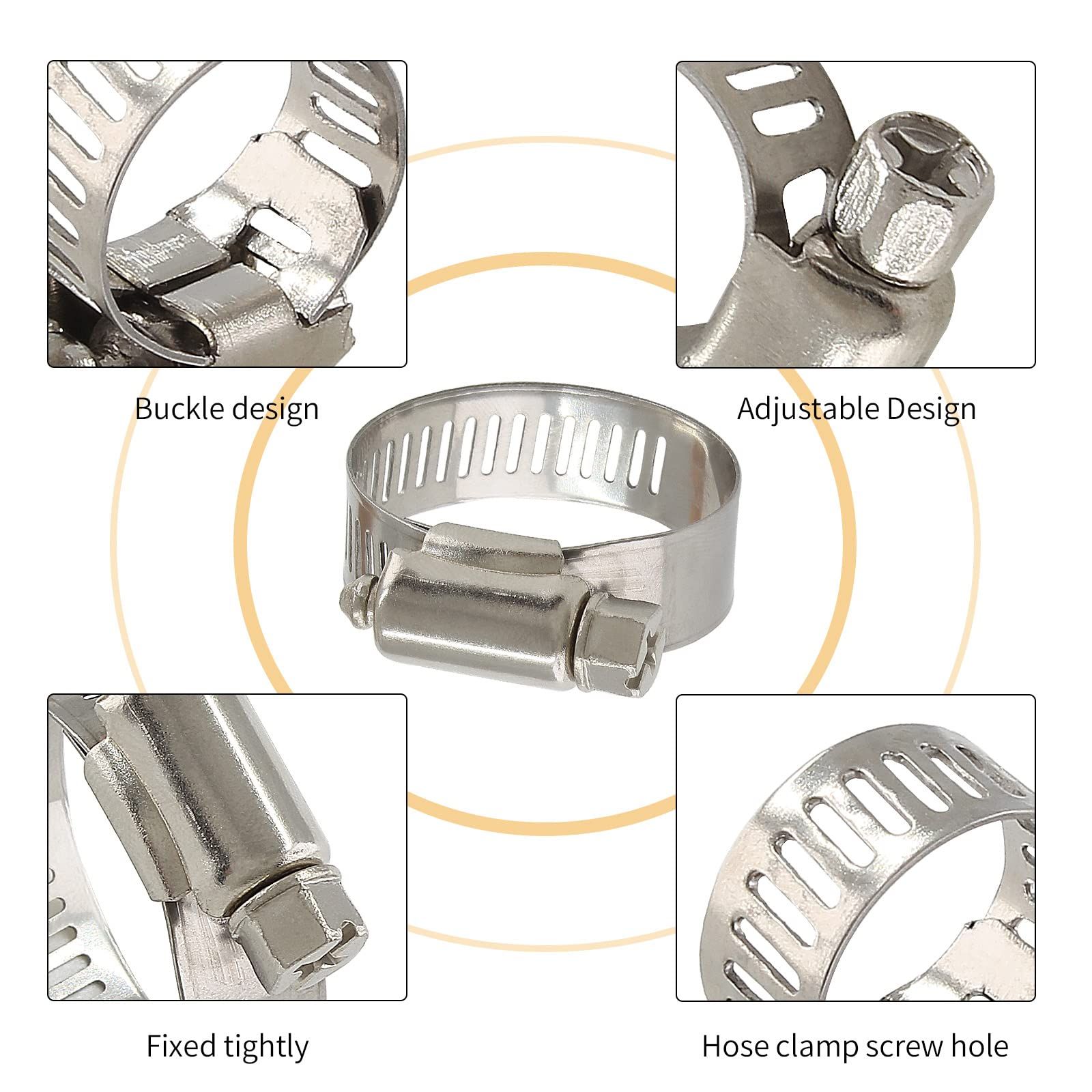 5 Pcs Stainless Steel Hose Clamps, Adjustable 18-32MM Range Worm Gear Hose Clamps for Pipe, Intercooler, Plumbing — image 3