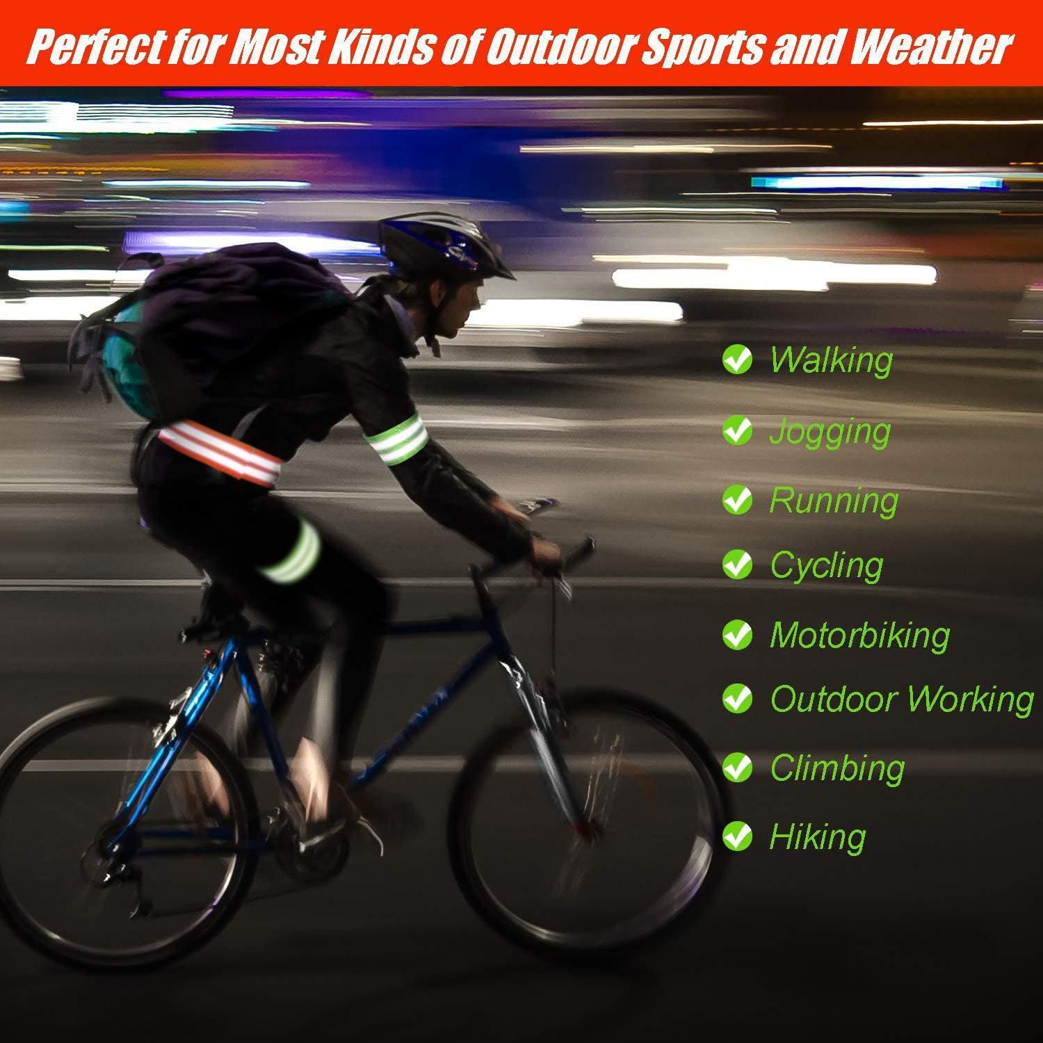 16 PCS Reflective Bands Reflector Bands for Wrist, Arm, Ankle, Leg,Reflector Tape Straps for Night Walking, Cycling and Running-(Orange+Green) β image 2