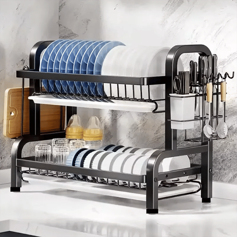 Compact 2-Tier Dish Drying Rack with Drainboard โ image 2