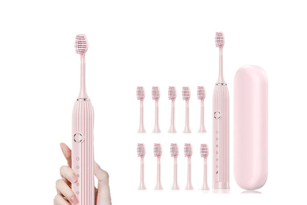 Electric Toothbrush with 10 Brush Heads and Travel Case Rechargeable Toothbrush Sets -Pink โ image 2