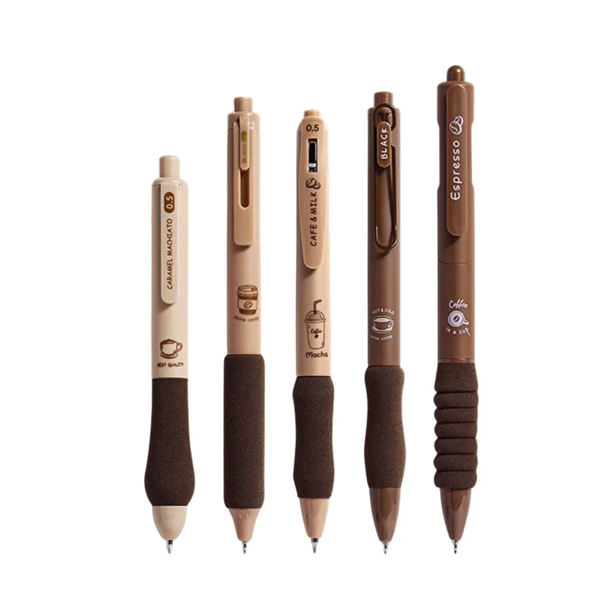 5pcs Quick Dry Ballpoint Pen Smooth Writing Instrument Office School Supplies - Coffee