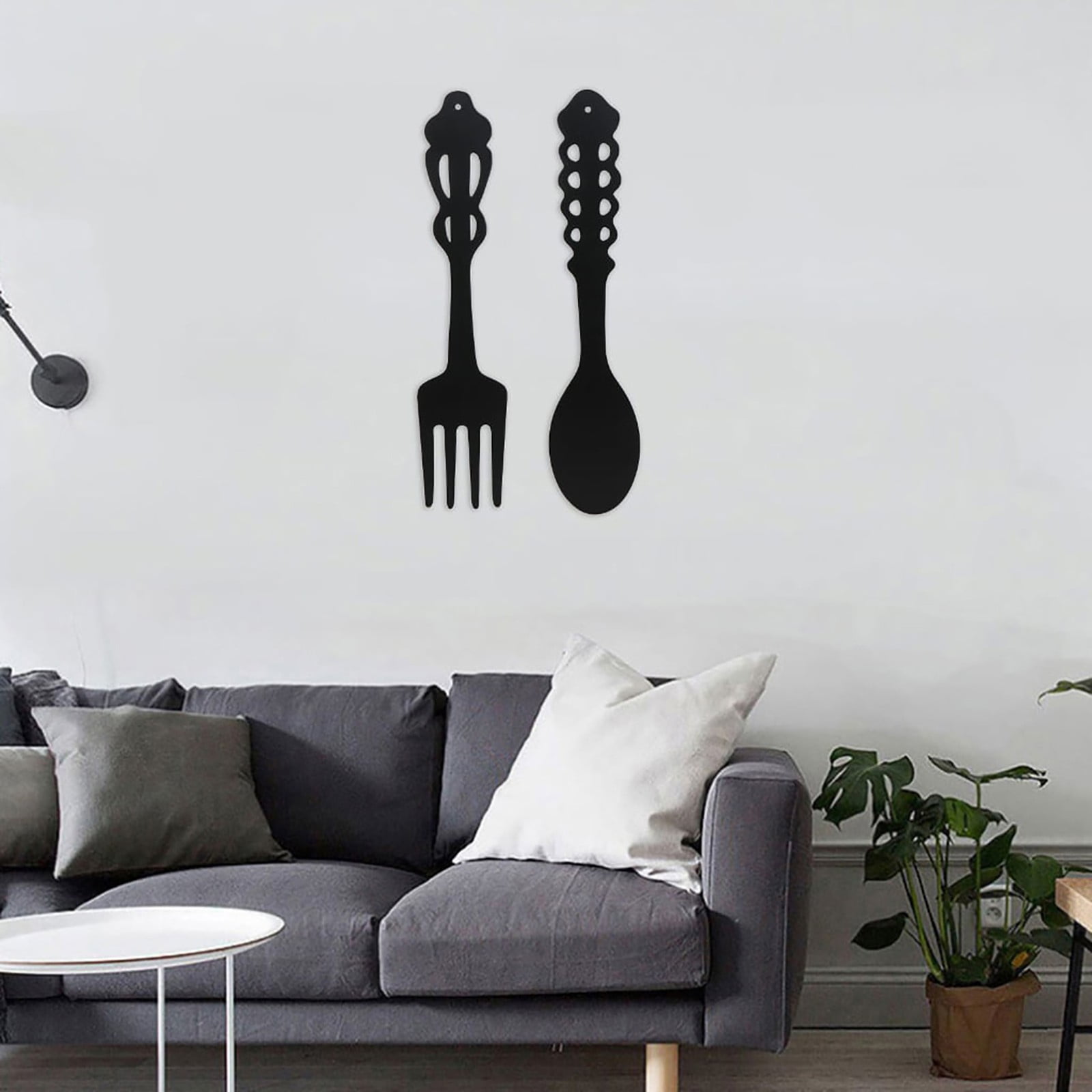 Metal Fork Spoon Wall Decor Hanging Sculpture Farmhouse Wall Decor for Kitchen, Two-Piece Wall Sticker Set Wrought iron wall decoration Black — image 2