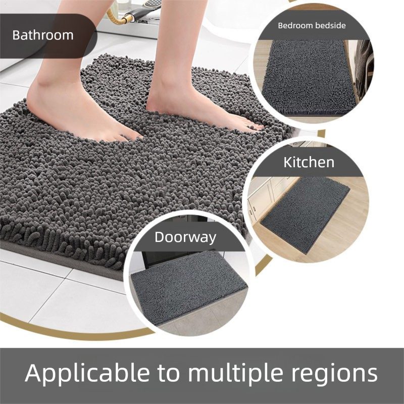Dark blue Thickened Chenille Bathroom Floor Mat 50x80cm Super Absorbent Non-Slip TPR Backing Rug for Shower Entrance and Washroom Soft Comfort for Local โ image 3