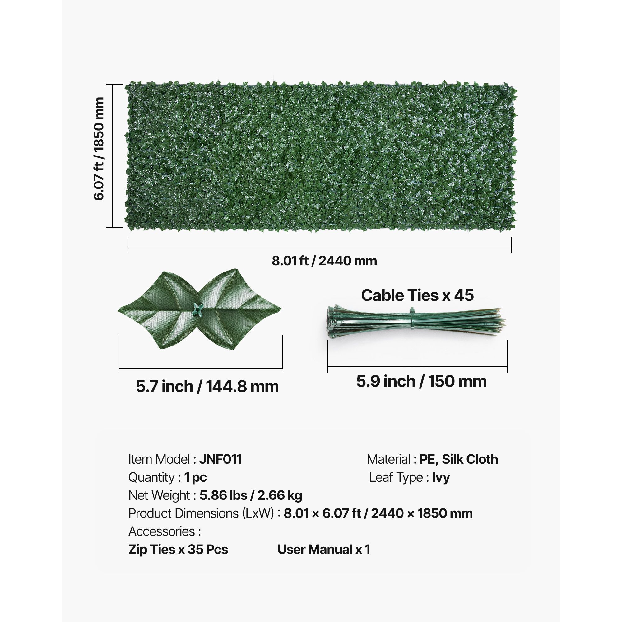 Ivy Privacy Fence, 1830 x 2440 mm Artificial Green Wall Screen, Greenery Ivy Fence with Mesh Cloth Backing and Strengthened Joint, Faux Hedges Vine Leaf โ image 6