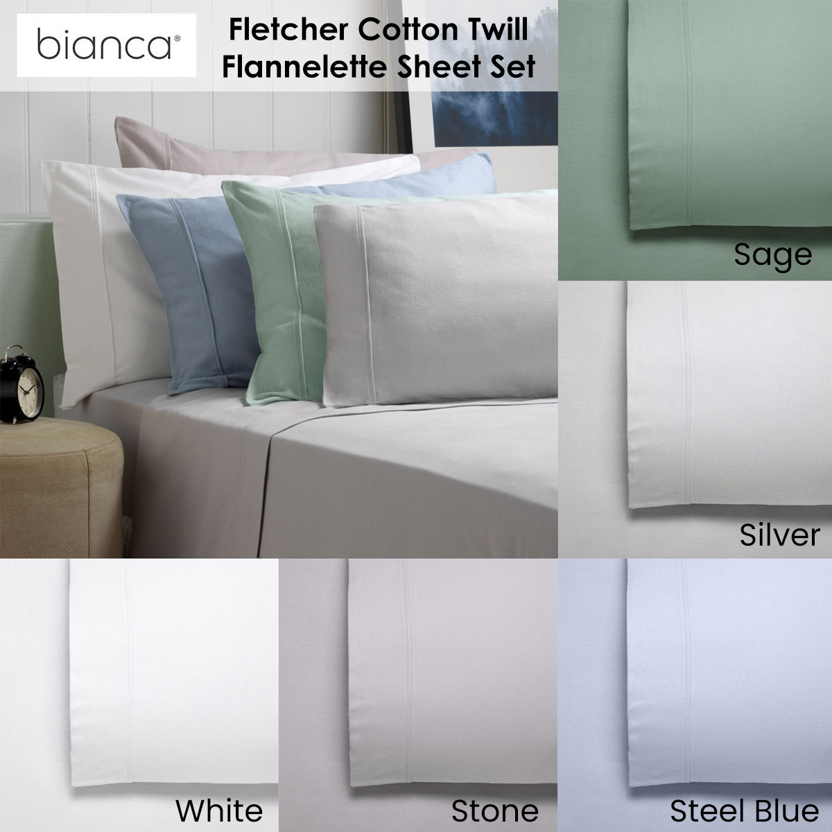 Bianca Fletcher Flannelette Cotton Sheet Set Steel Blue King Single โ image 2