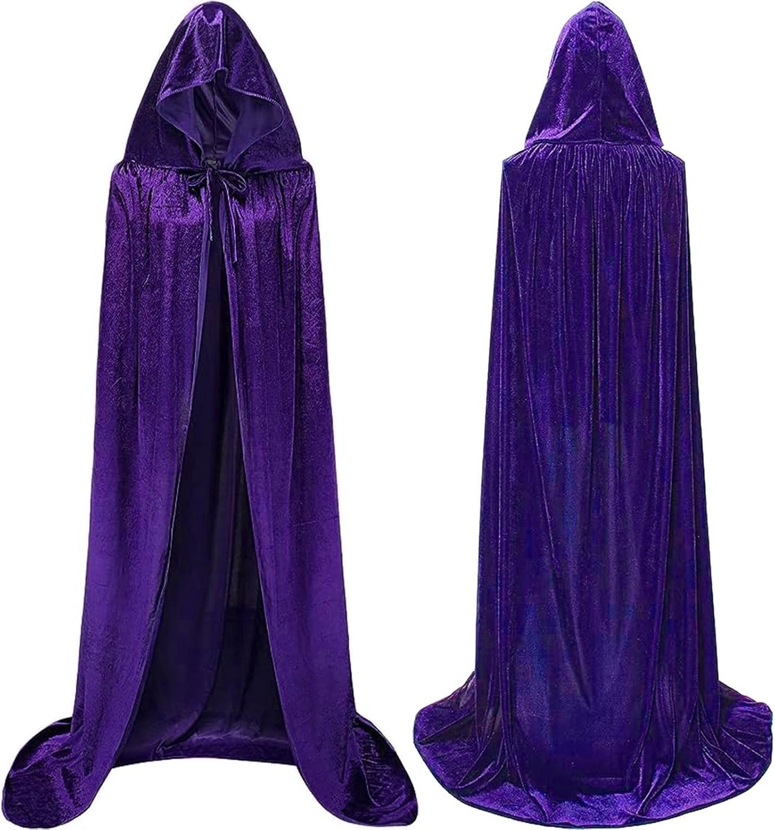 Luxury Purple Hooded Coat - 170cm / XXL - Carnival Halloween Costume - Purple Velour Coat - Hat - Adults - Dress Up - Costume Cape - Gothic - Fantasy