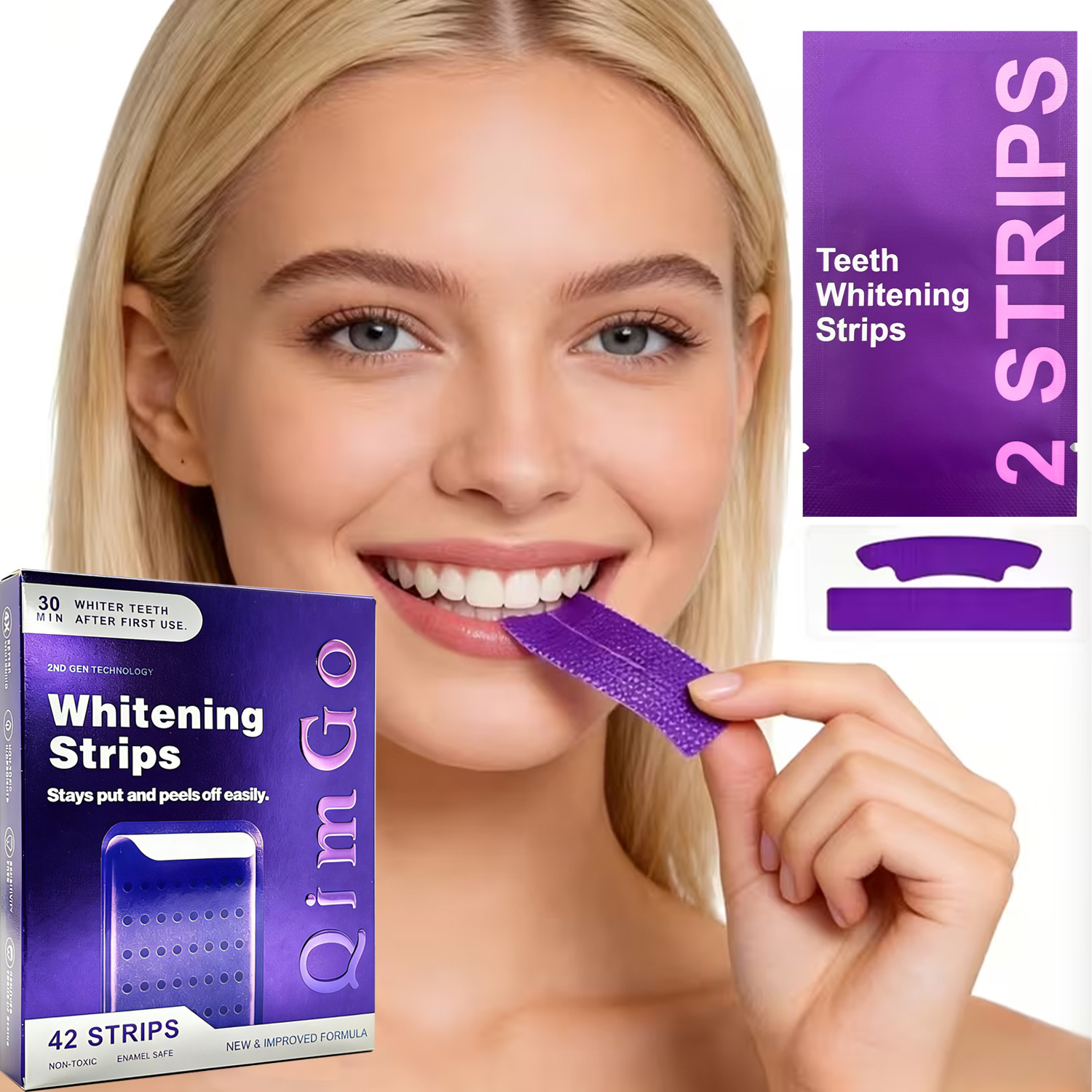 14 Pairs Purple Teeth Whitening Strips – Stain-Removing Film for Brighter Smile, Non-Toxic and Enamel Safe — image 3