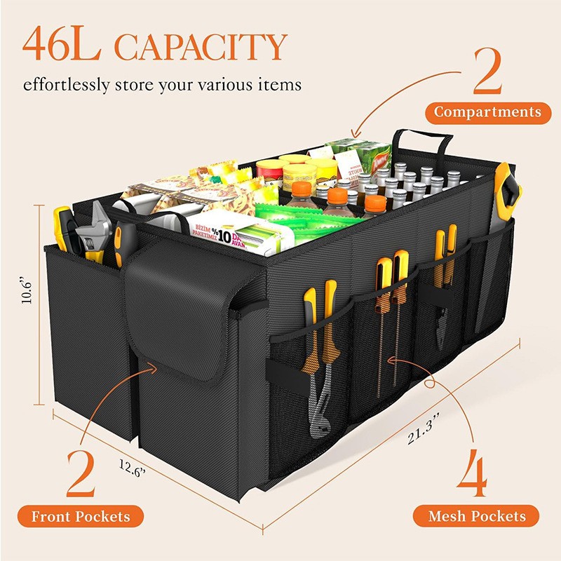 Black Large-Capacity Foldable Car Trunk Storage Organizer - Collapsible Backseat Storage Box — image 2