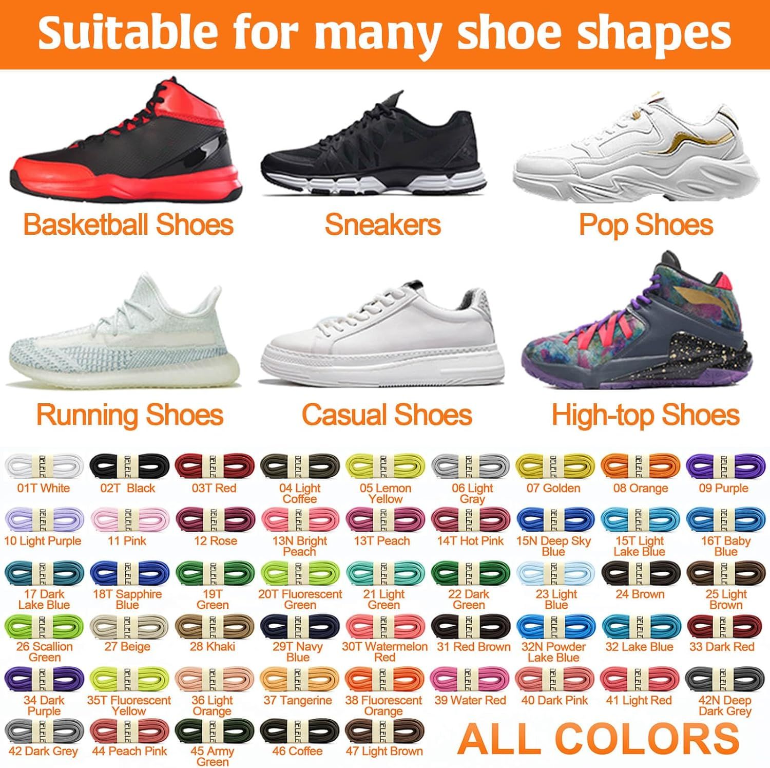 2Pair Oval Shoes laces 42 Colors Hal Round 1/4" Athletic ShoeLaces or Sport/Running Shoes Shoe Strings — image 4