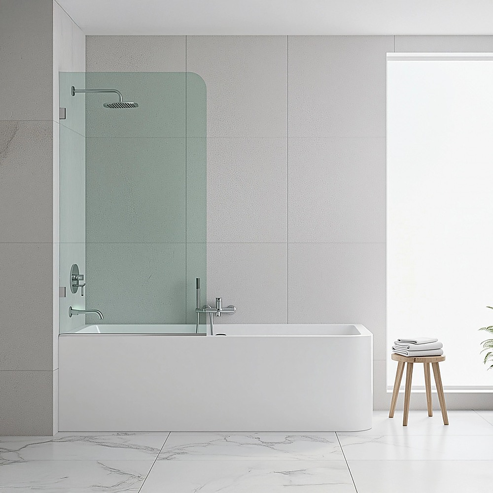 70cm Frameless Glass Bath Screen with U-Brackets - White