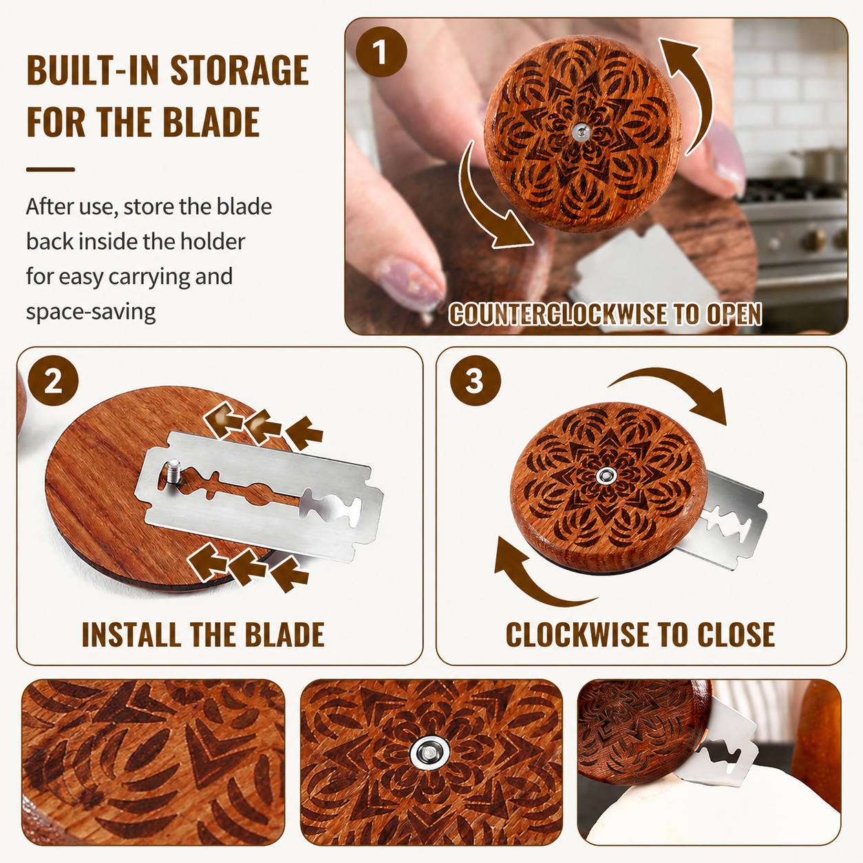 Red Bread Baking Tool Set with Silicone Dough Mat + Rolling Pin, 2-in-1 Stainless Steel Dough Scraper Cutter and UFO Bread Scoring Lame with 5 Blades โ image 6