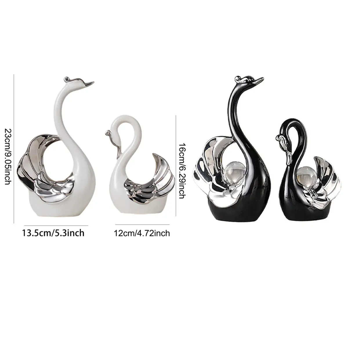 Swan Ceramic Tabletop Ornament Set Home Decor Figurine Gift Room Decoration Art - Black — image 4