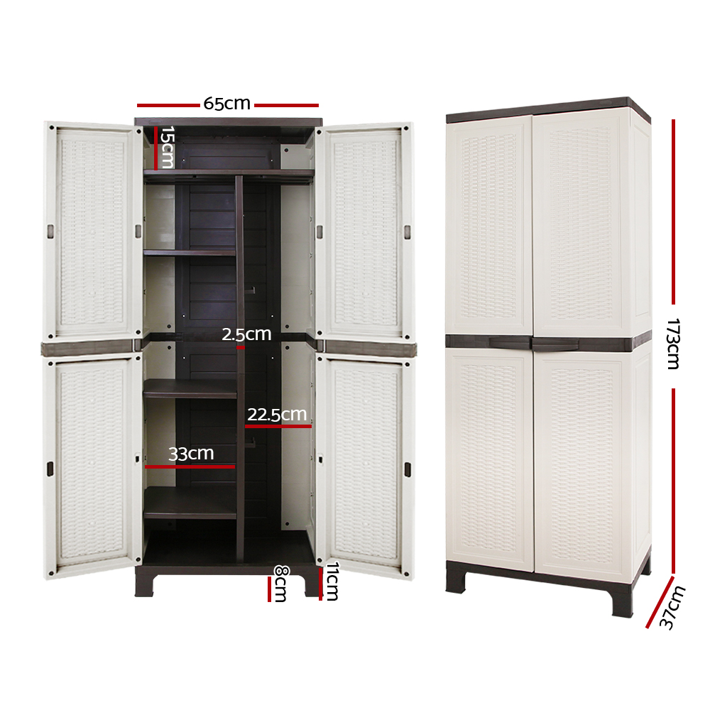 Gardeon Outdoor Storage Cabinet Box 173cm Lockable Cupboard Sheds Adjustable Rattan Beige — image 4