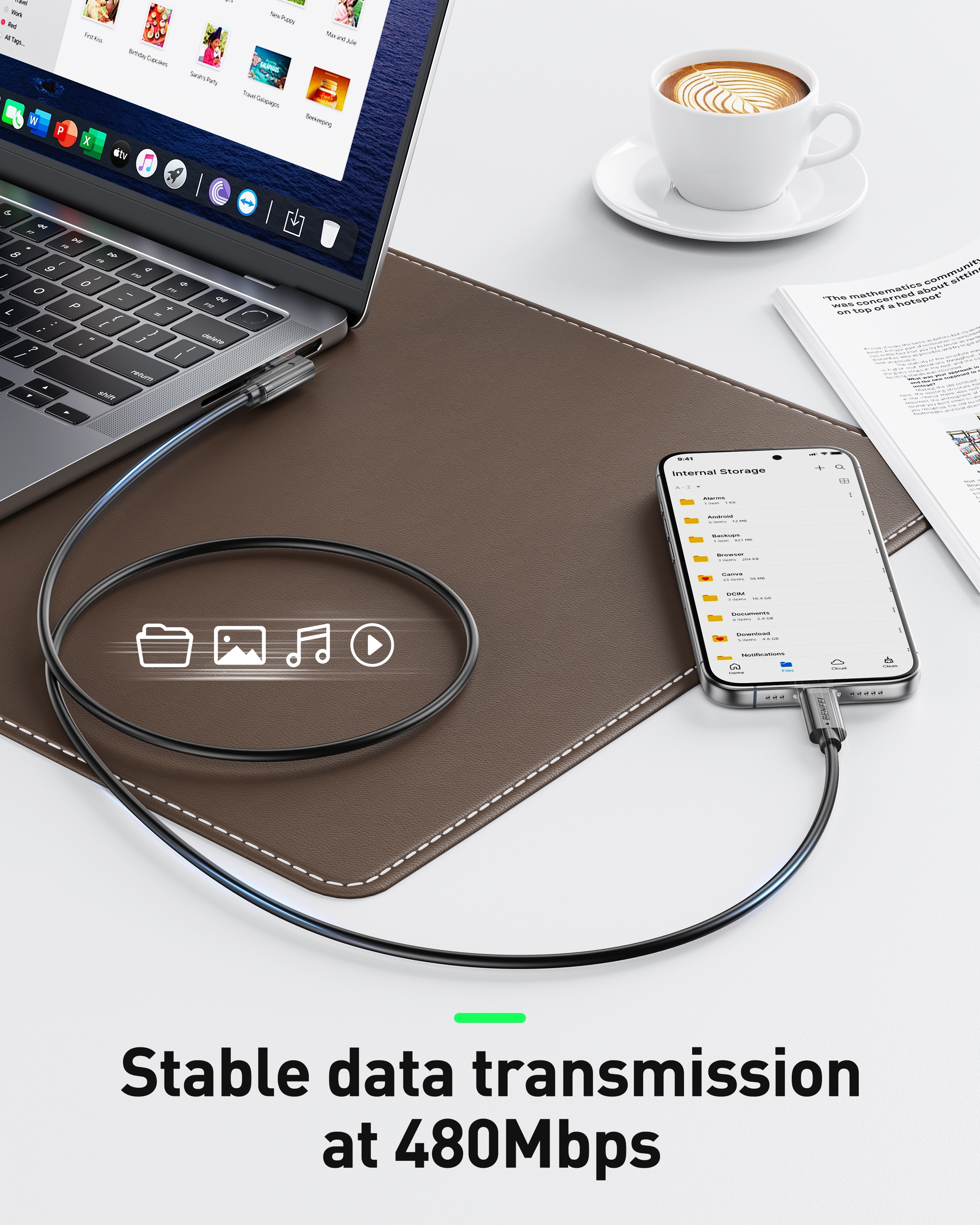 BENFEI 428BK-1M USB C to Right Angle USB C Cable, 90-dgree Angled USB 2.0 Type C Charger Cable, 3A Fast Charging & 480Mbps Data Sync, Durable PVC — image 3