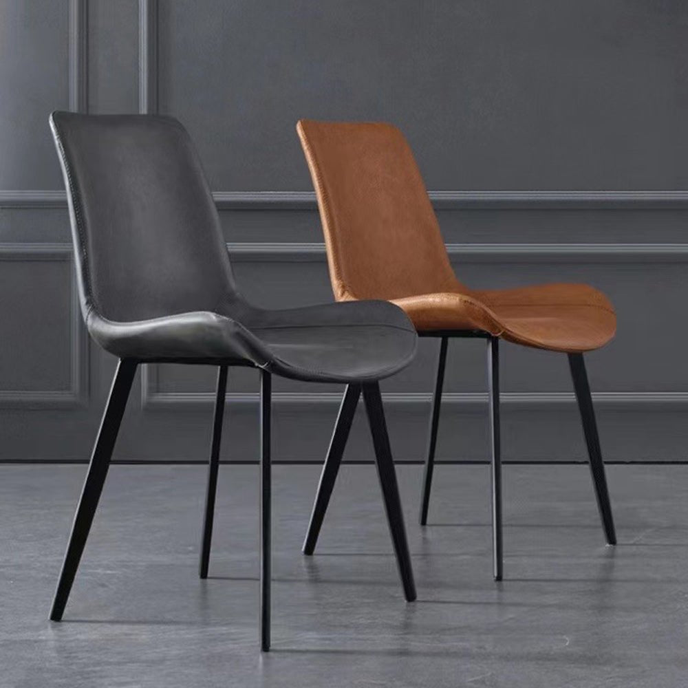 Minimal List Dining Chairs PU Retro Chair Cafe Kitchen Modern Metal Legs x 2 Grey — image 5