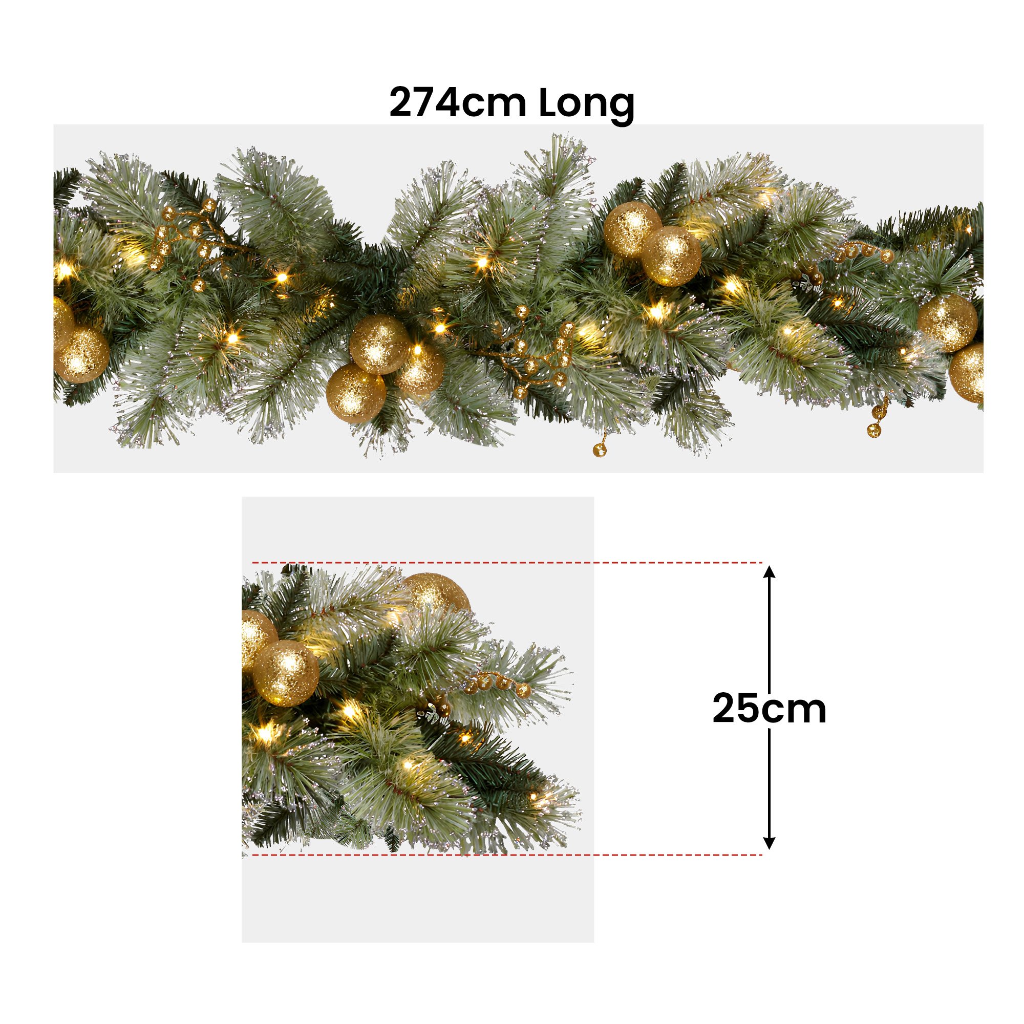 Christabelle 2.7m Christmas Garland with Gold Baubles and LED Lights Mantle Decoration Ornament — image 3