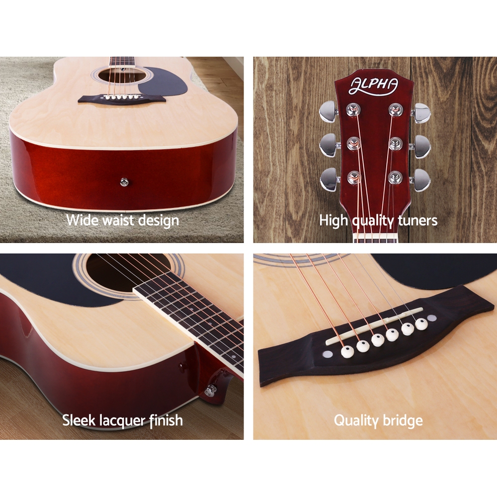 Alpha 41 Inch Acoustic Guitar Wooden Body Steel String Dreadnought Wood โ image 5