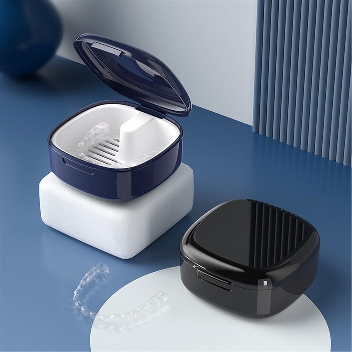 Denture box - 8*8.5*4cm - Denture tray - Braces tray - black - storage box denture tray - Denture cup - Braces cleaning baths - plastic — image 2